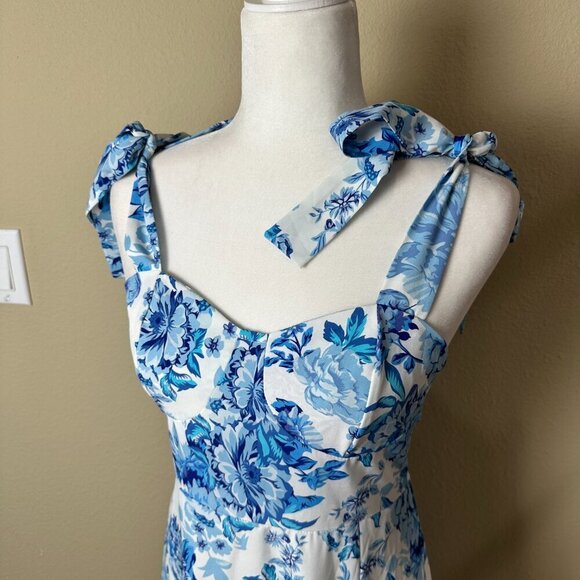 SHEIN Blue & White Floral Toile Midi Sundress Dress Size Small - Picture 2 of 12